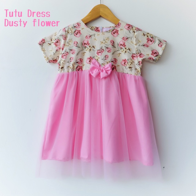 TUTU DRESS ANAK DUSTY SOFT PINK KATUN JEPANG