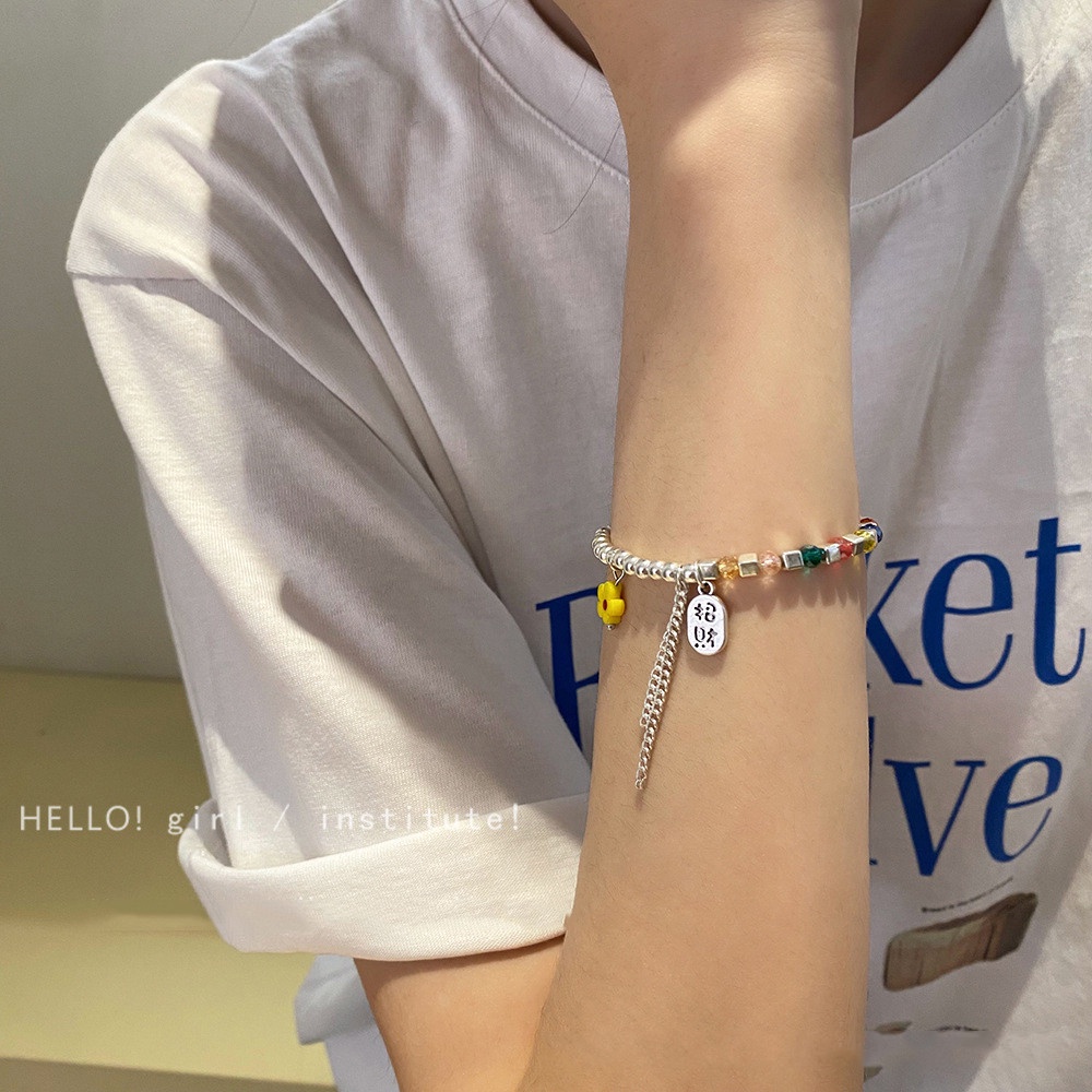 【COD Tangding】Gelang Manik-Manik Warna-Warni Bentuk Bunga Untuk Wanita