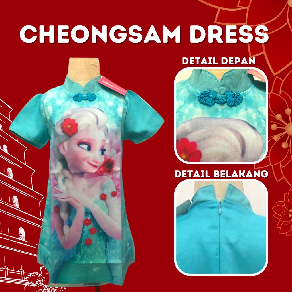 DRESS FROZEN ANAK CEWEK sz 1 &amp; 2 Tahun baby Elsa Frozen Dress Sayap panjang Long slayer Gaun Anak Cheongsam shanghai