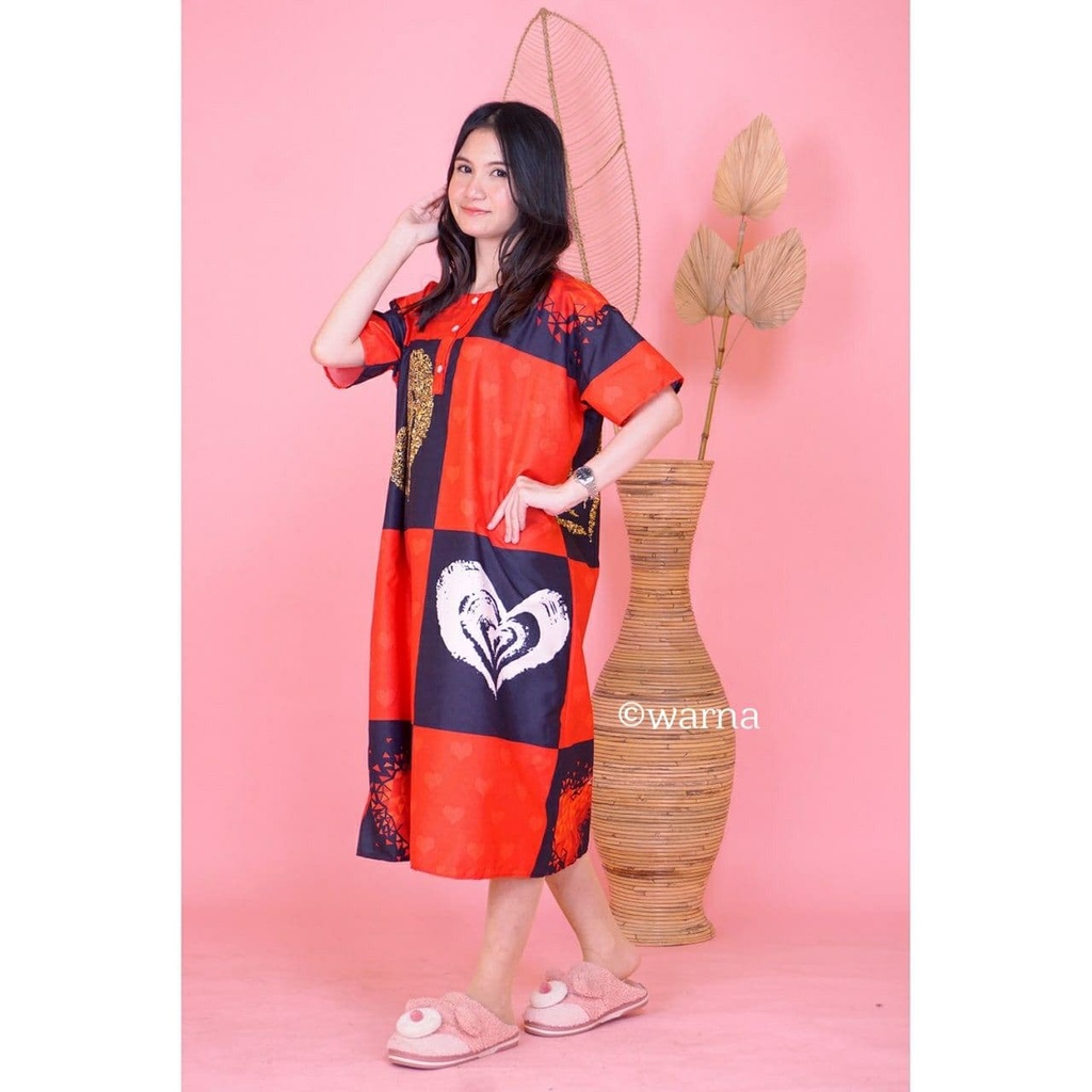 Daster JUMBO XXL Batik, Motif Acak / Campur, Leher Kancing Bumil Busui , Batik Warna-DJ Merah Hitam Love