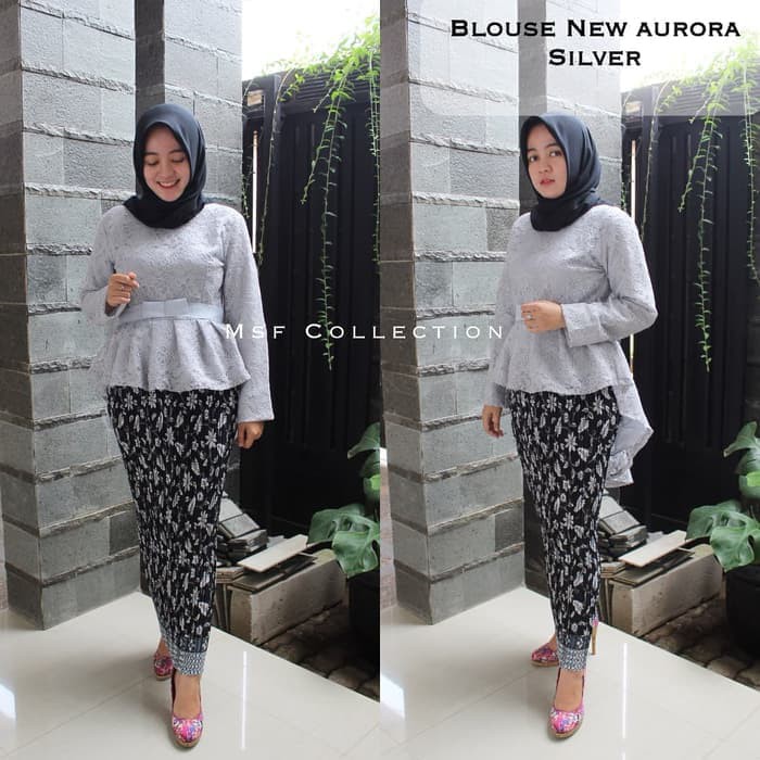 SETELAN KEBAYA BROKAT AURORA SILVER ROK PLISKET