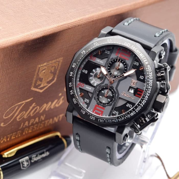 JAM PRIA TETONIS DATE CHRONO ACTIVE ORI ANTI AIR + PULPEN (4 WARNA) - I BLACK RED