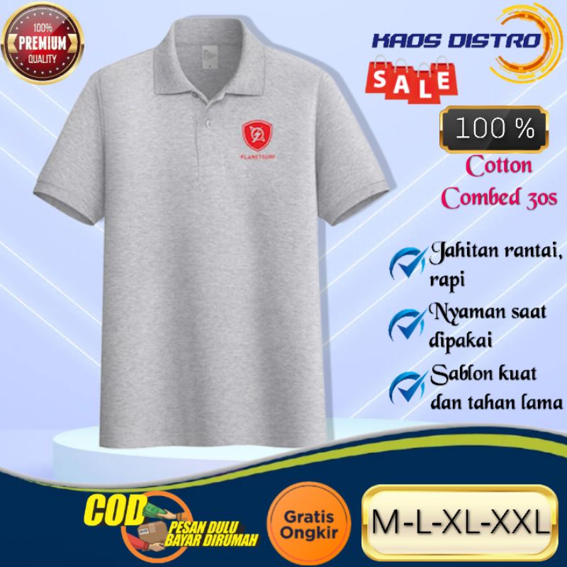 PLANET SURF RED - Baju Kaos Atasan Polo Kerah Distro Lengan / Tangan Pendek Pria Cowok Laki Laki Dew