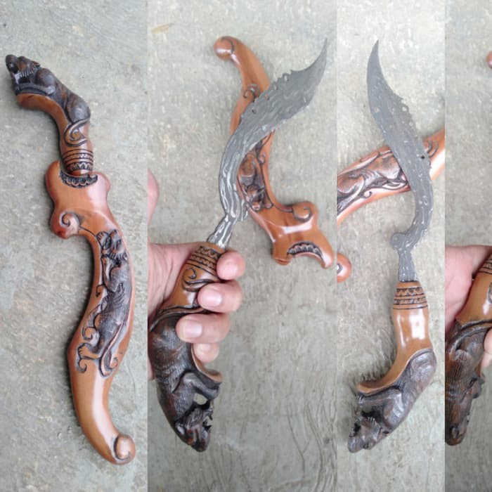 Jual Kujang 20 cm Esak Model Pamor Kayu Ukir Terlaris
