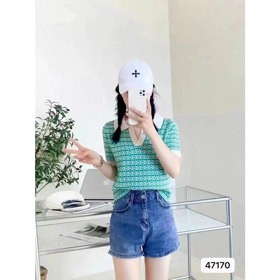 Mina Polo Knit Top Shirt - Atasan Blouse Rajut Import - Polo Knit Import TM (47170)