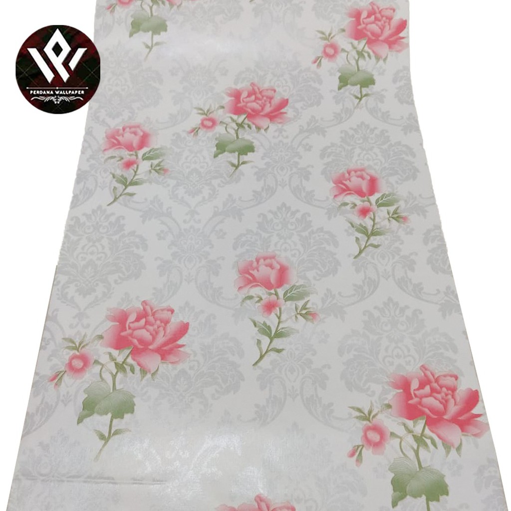 Wallpaper Dinding - Stiker Wallpaper - Wallpaper Batik Bunga Merah 10Meter - Wallpaper Dinding Kamar