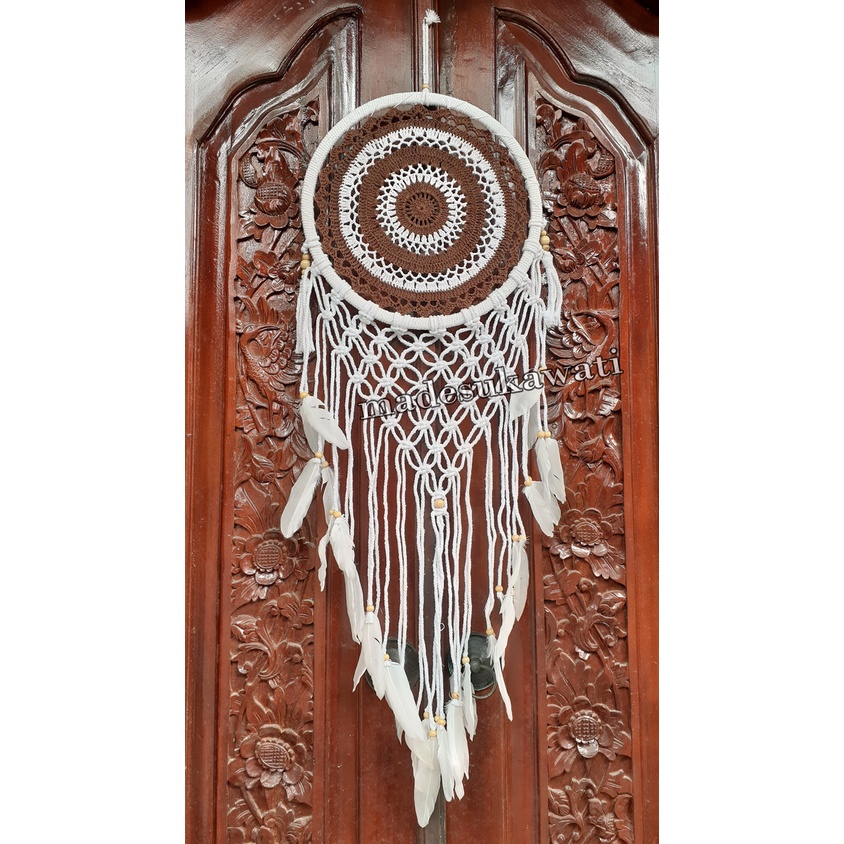 Dream catcher sulam jaring diameter 27cm panjang 90cm dekorasi hiasan rumah bulu ayam