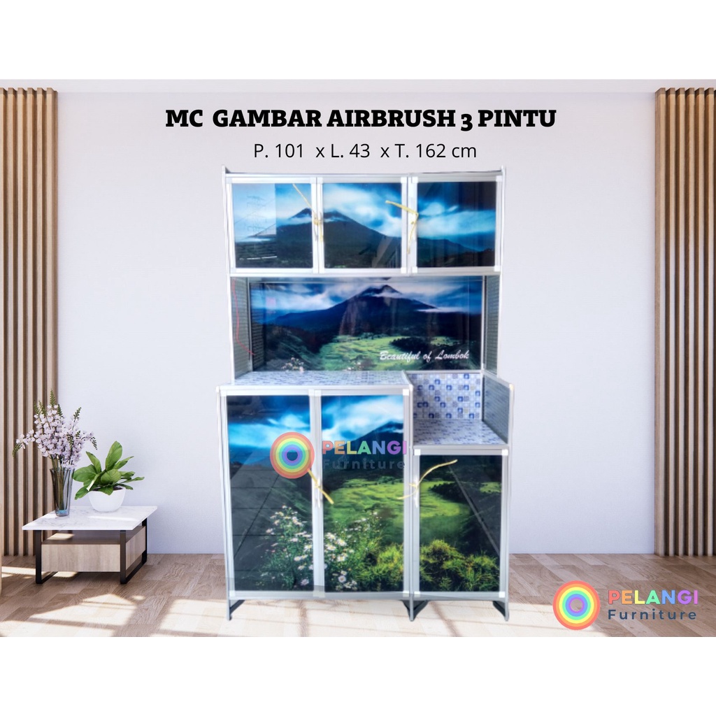 3 PINTU LEMARI / RAK PIRING MAGIC COM GAMBAR AIRBRUSH