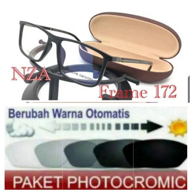 Frame Kacamata Pria Sporty Terbaru 172 Free Lensa Photocromic Minus anti UV dan Plus Anti Radiasi