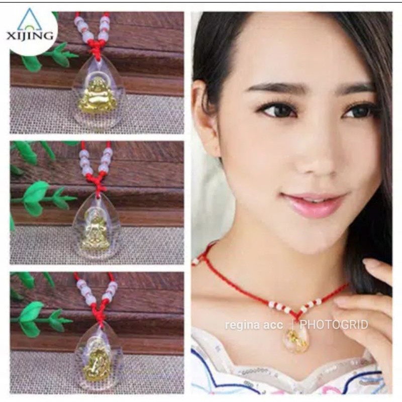 Promo Kalung tali kepang merah Liontin kaca untuk pria/wanita