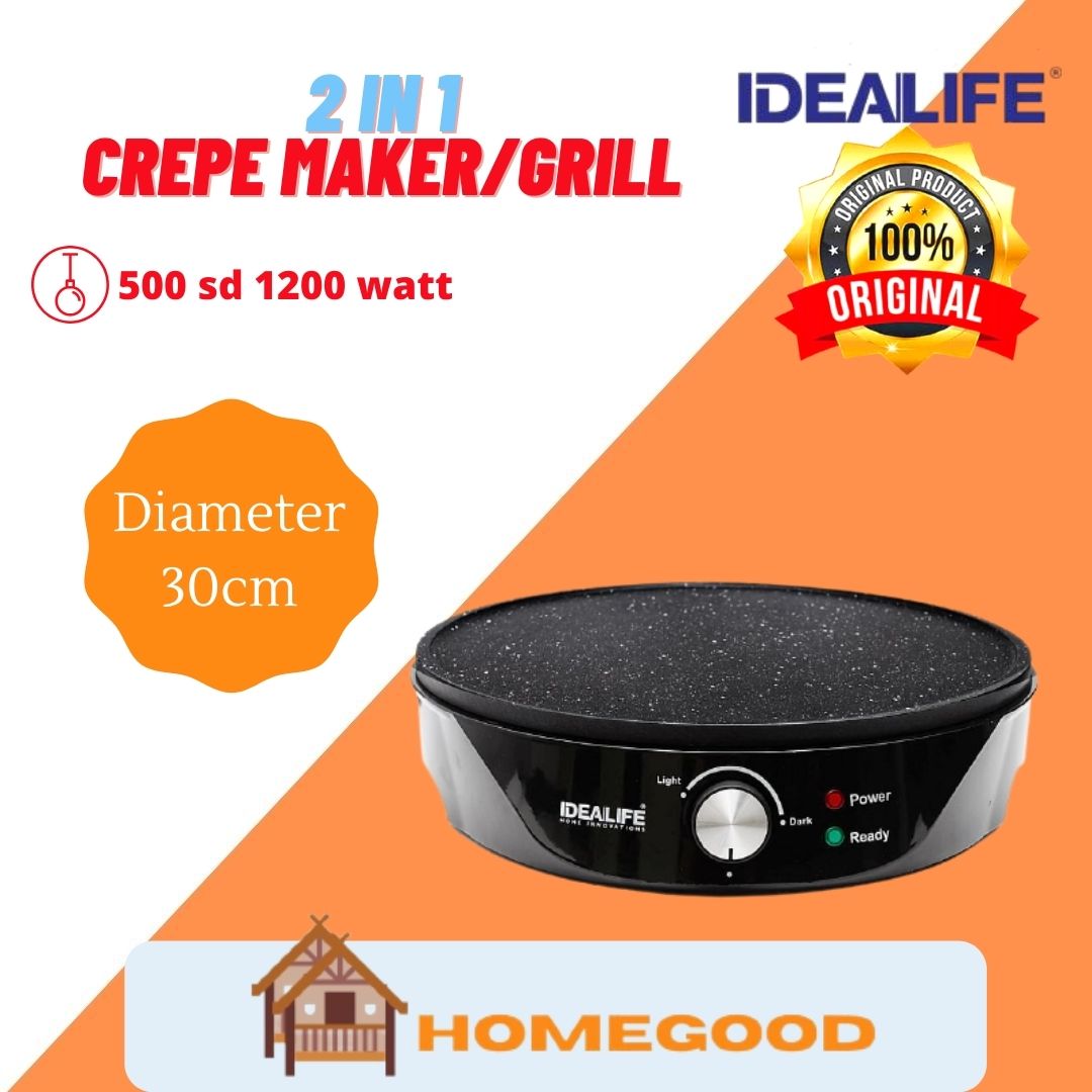 Idealife 2 In 1 Panggangan Grill Pemanggang Bbq Sekaligus Crepe Maker Diameter 30cm Anti Lengket