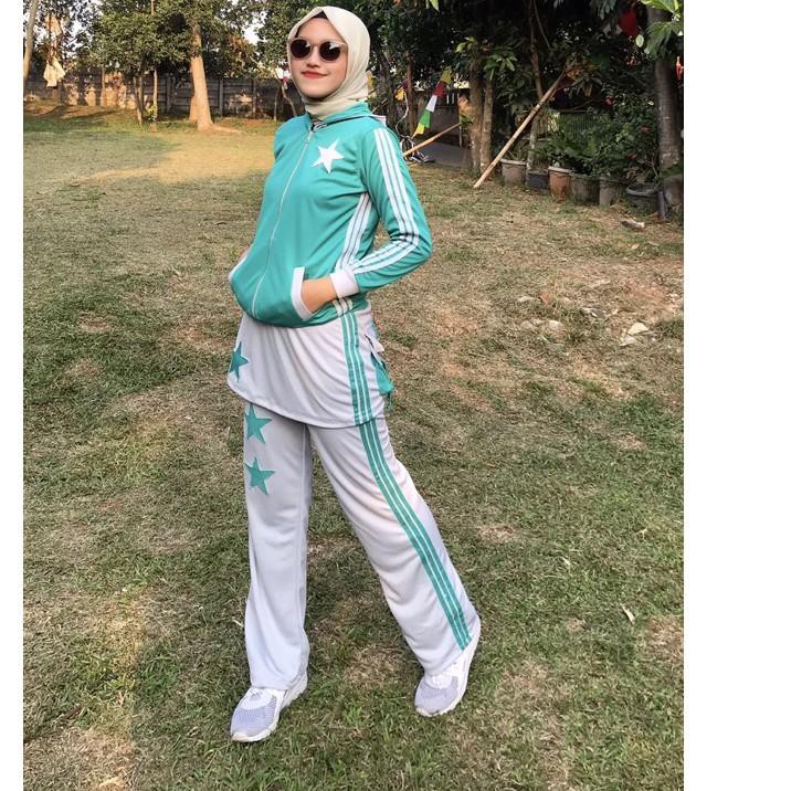 TAE★ Setelan senam olahraga muim rok baju senam olahraga tosca abu rok / baju senam muim hijab rok T
