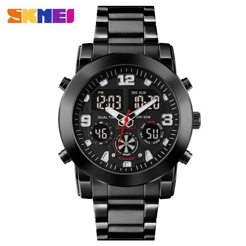 Jam Tangan Pria Dual Time SKMEI Men Stainless Sport LED Original AD1642-0