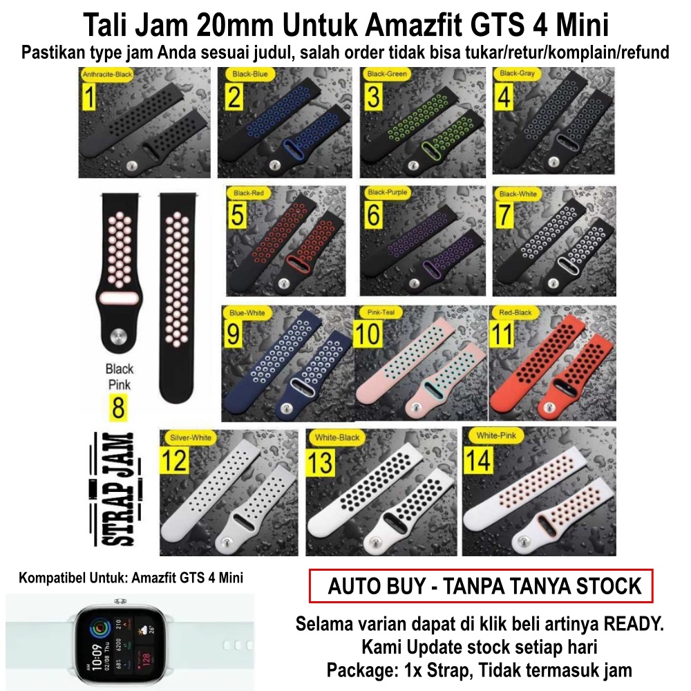 NKL Tali Jam Amazfit GTS 4 Mini - Strap 20mm Silikon Rubber Sporty Model Nike Lubang Lubang