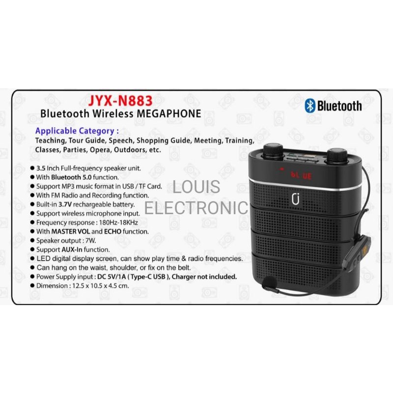 Speaker Mic Headset Wireless Megaphone JYX N883 Speaker Mic Jepit Pinggang