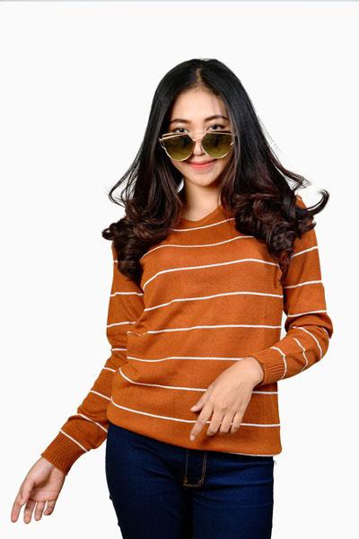 Adeline Stripe  Baju Rajut / Kaos Rajut / Baju Rajut Panjang