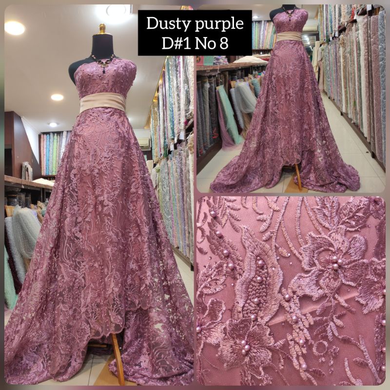 Kain Tile Brokat Abstrak Bunga Akar mutiara D#1 No 8 Dusty Purple