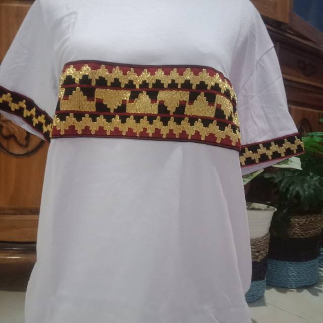 Baju Kaos tdhirt pria wanita putih dewasa lengan pendek Tapis Lampung murah banget