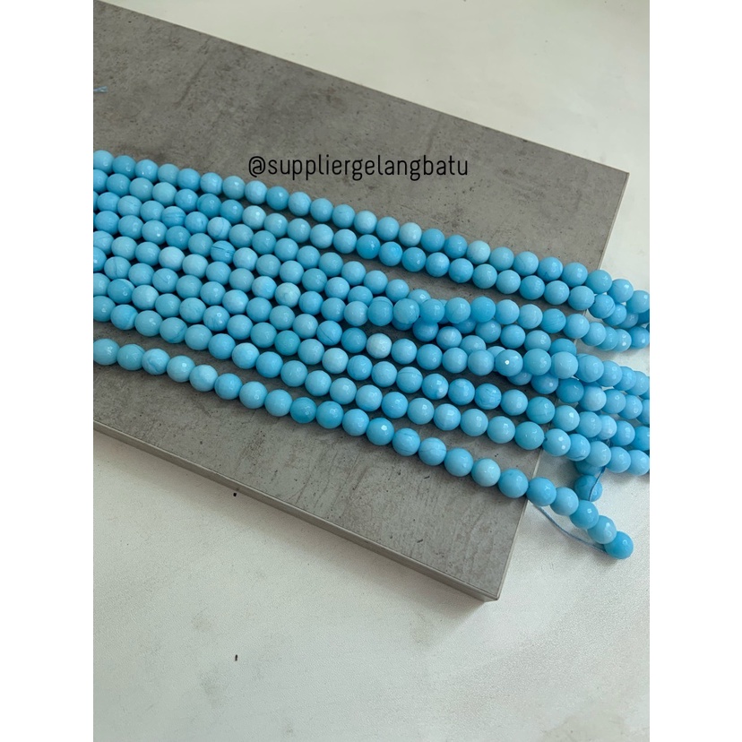 bahan PALE BLUE agate CUTTING 10mm renceng BIRU pastel gelang kalung