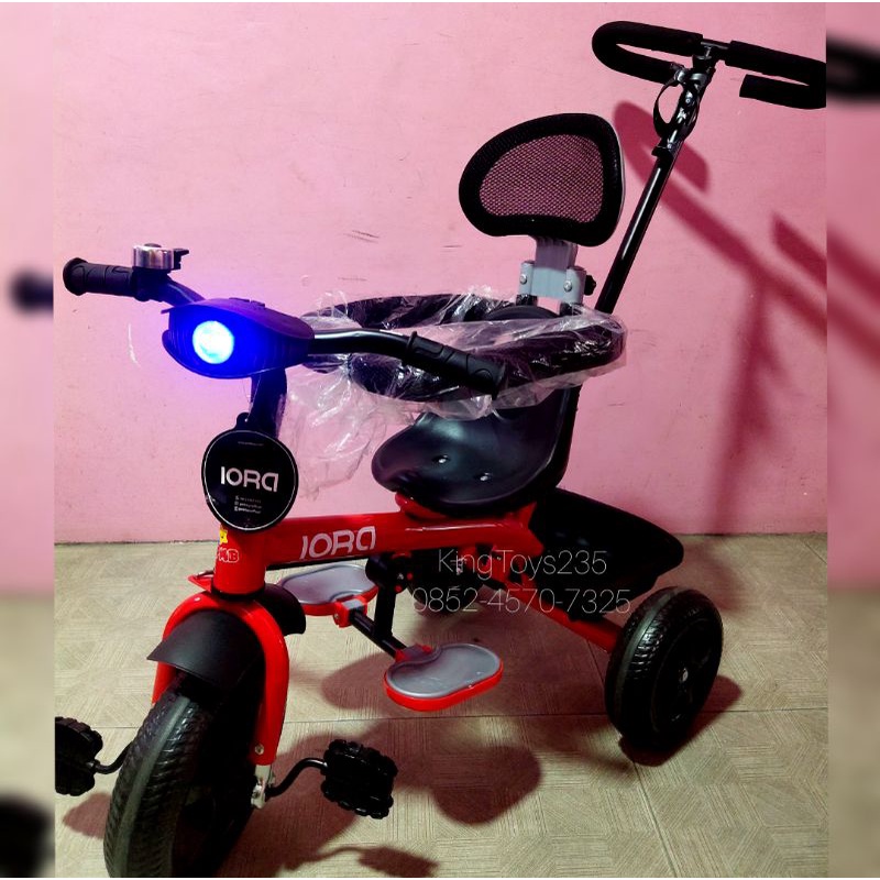 Sepeda Anak Tiga Roda Lingkaran Pengaman Pelindung Bonus Batrai Musik Lampu Lagu Tongkat Kendali Kir