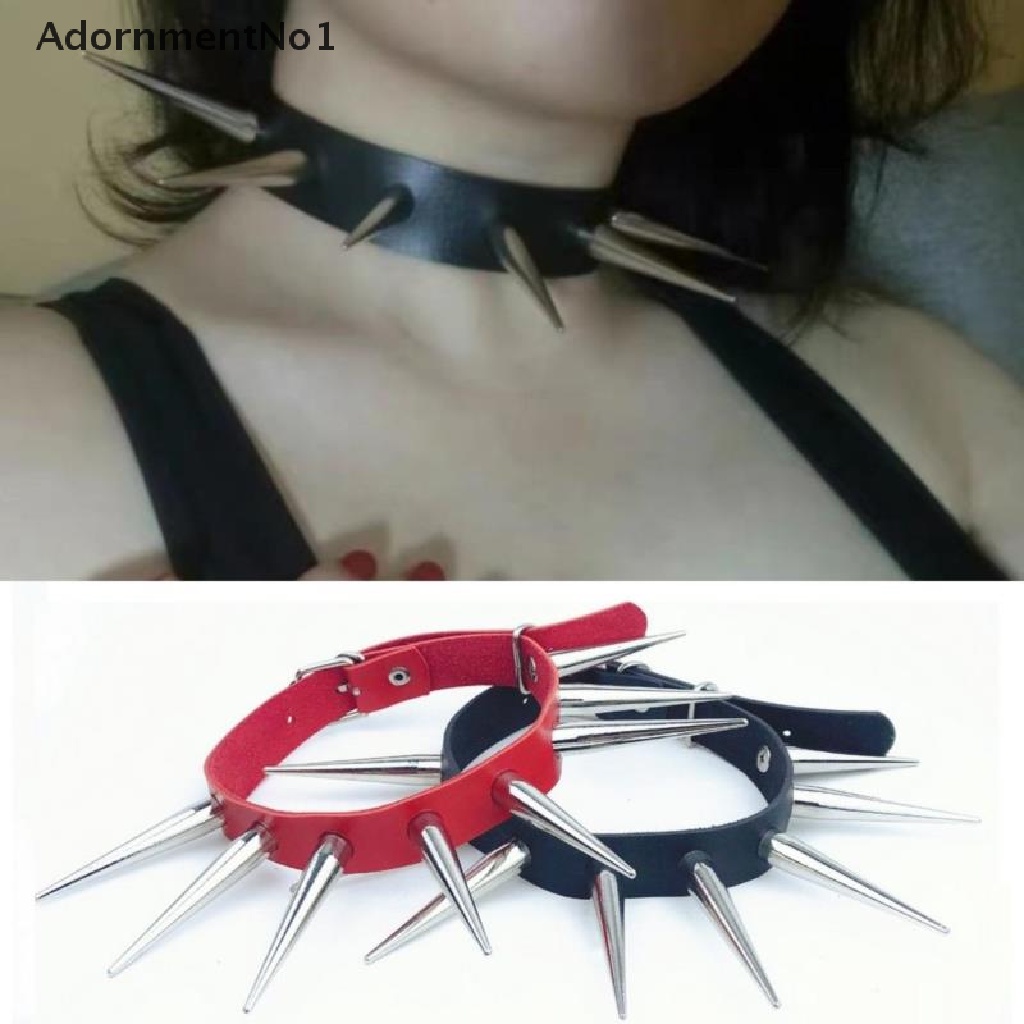 (AdornmentNo1) Kalung Choker Bahan Kulit Imitasi Aksen Rivet Gaya Punk Untuk Wanita