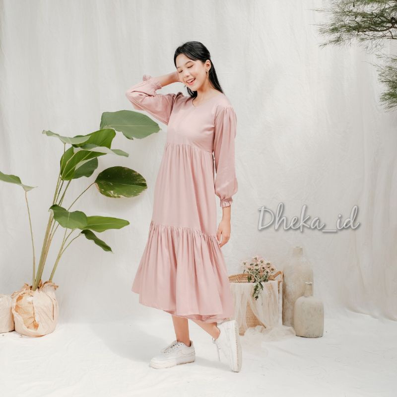 Diora Midi Dress Korea - Midi Dress Rayon Twill - Dress Busui