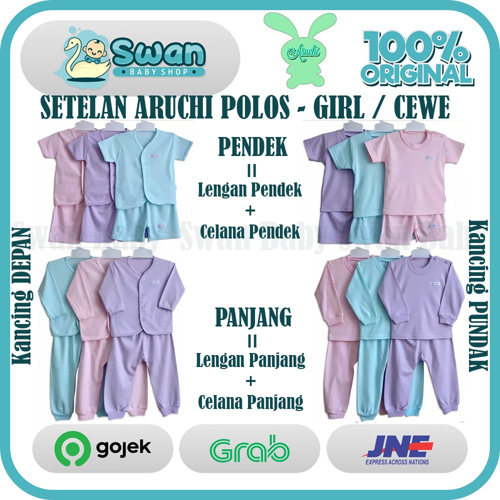 Aruchi Setelan Polos PENDEK PANJANG " GIRL / CEWE " S M L XL XXL ( 3-24 Bulan )