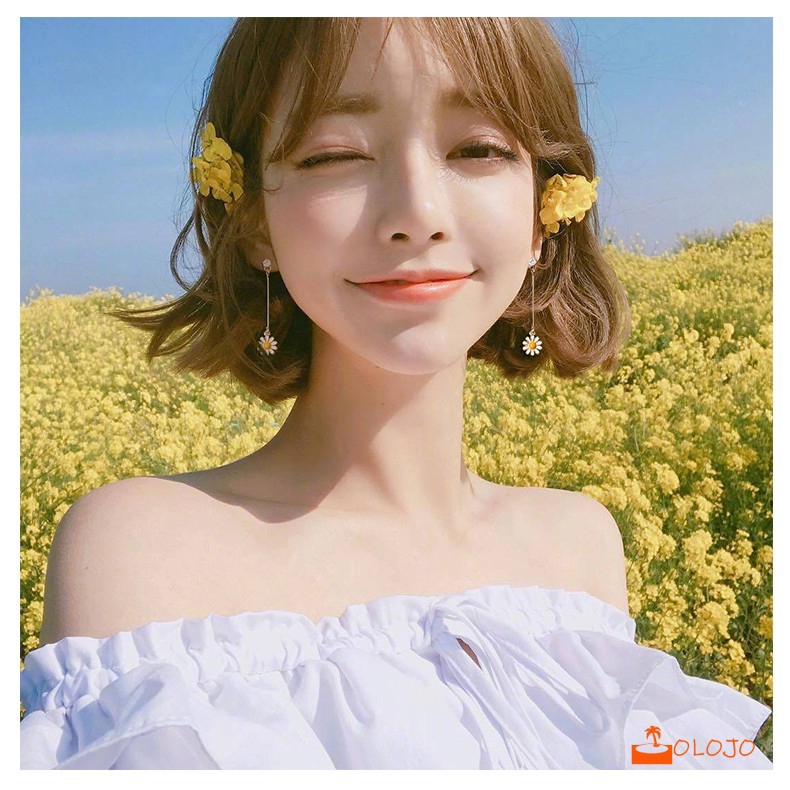 OLOJO  Korea Simple Daisy Sun Flower Pendant Earrings Anting JR1179