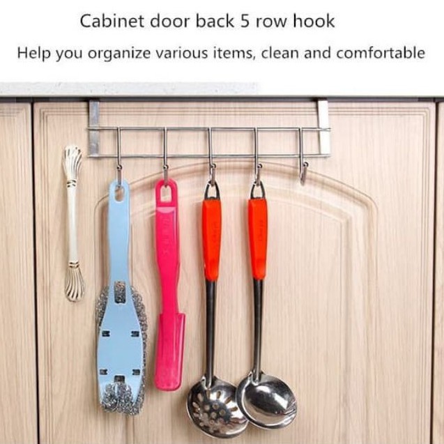 Gantungan Serbaguna Hook 5Kait Cantolan Pintu Kabinet Kitchen Set Stainless Steel