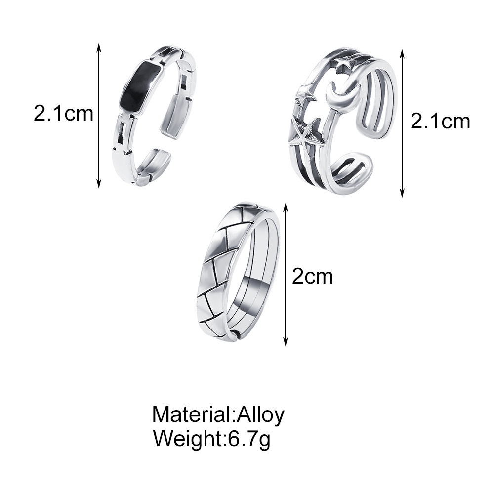 3pcs / Set Cincin Model Terbuka Bahan Metal Desain Geometri / Bulan / Bintang Adjustable Untuk Wanita