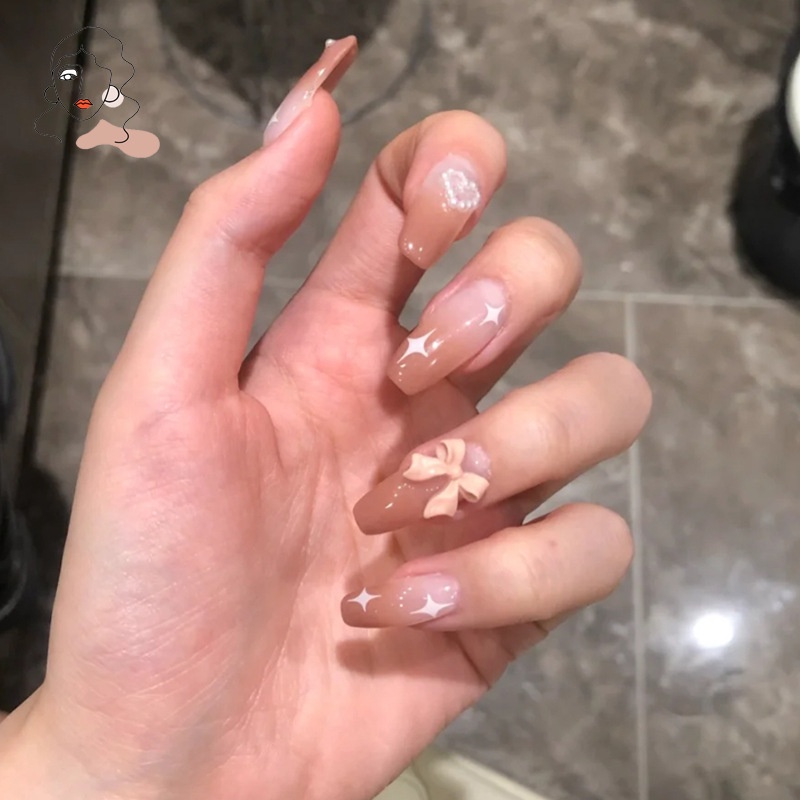 24pcs / Kotak Kuku Palsu Detachable Dengan Strap Untuk Manicure