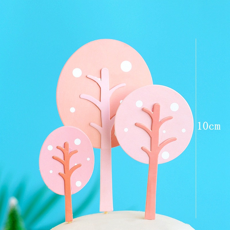 3 Pcs / set Topper Kue Ulang Tahun Desain Pohon Hutan Untuk Dekorasi Pesta Baby Shower