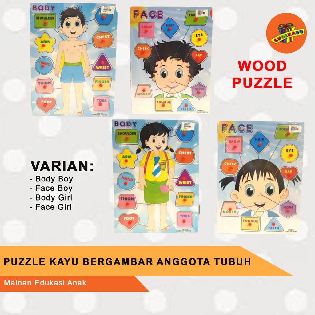 PUZZLE KAYU BERGAMBAR ANGGOTA TUBUH -Mainan Edukasi Kayu Anak Makassar