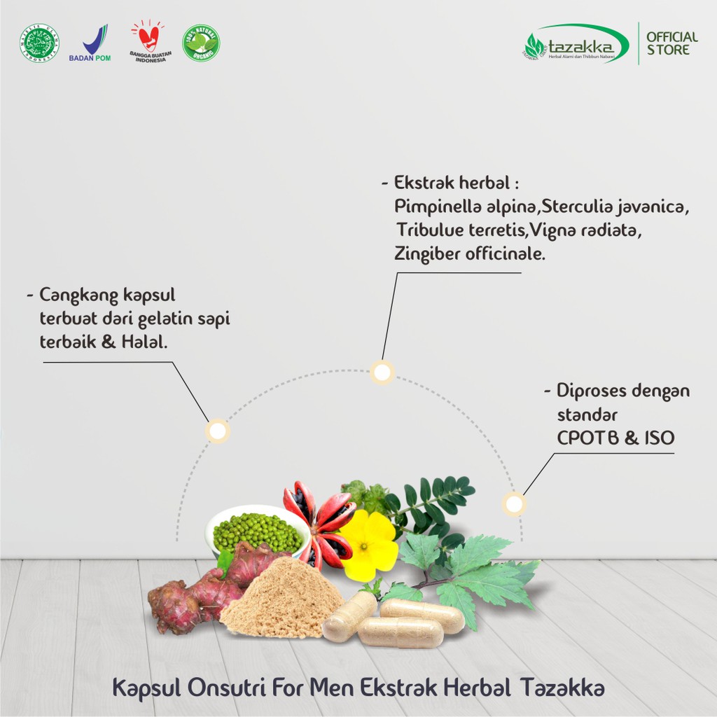 Kapsul ONSUTRI FOR MEN Tazakka untuk St-amina isi 60 kapsul yang sudah HALAL, BPOM dan ORIGINAL 100%