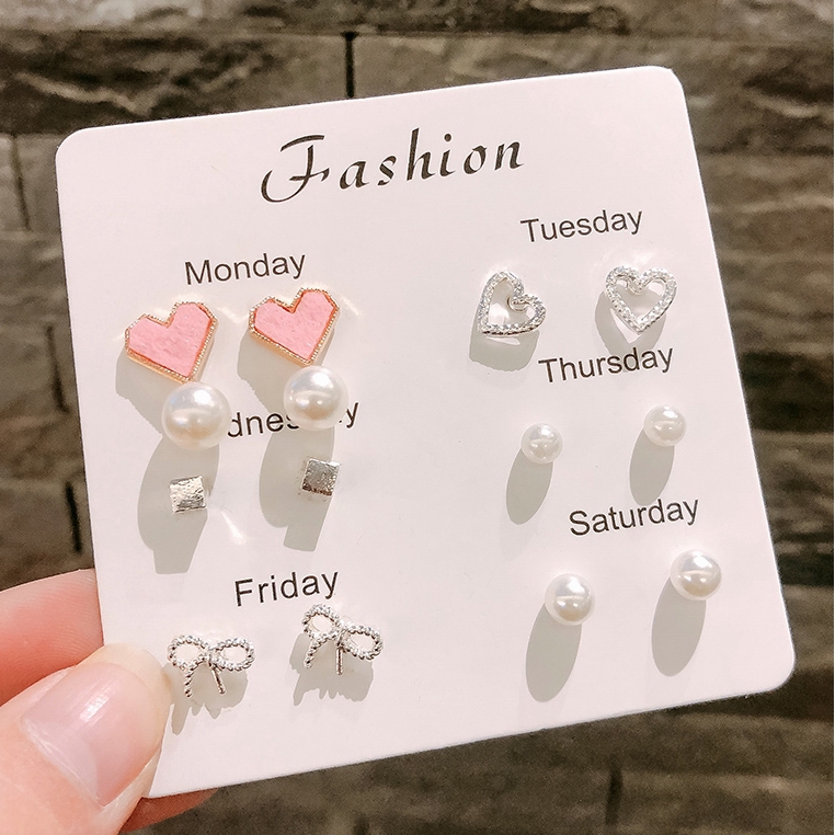 6 Pasang Anting Tusuk Kristal Mutiara Gaya Korea Untuk Wanita