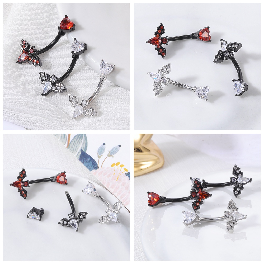 1pc Anting Tindik Hidung / Bibir / Pusar / Tulang Rawan Telinga Desain Kelelawar Bahan Stainless Steel Gaya Punk