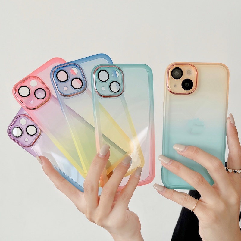 Case Pelindung Lensa Bahan Metal Warna Gradasi Untuk IPhone 11 12 13 Pro Max X XS Max XR 7 8 Plus