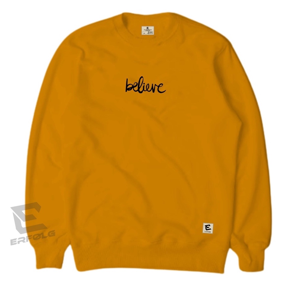 Crewneck Putih Oversize Pria Wanita Original Basic Sablon Dua Varian Believe Motif Simpel Sweater Distro Ori Erfolg Clothing Brand Lokal Bandung Switer Oblong Kerah Bulet Gaya Kekinian 2022 Bahan Catoon Fleece Tebal Import