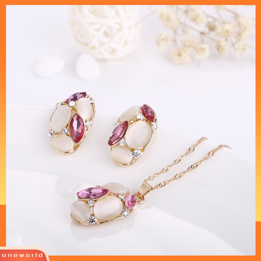 Set Perhiasan Kalung Rantai Liontin Opal Drop Bentuk Oval Untuk Wanita