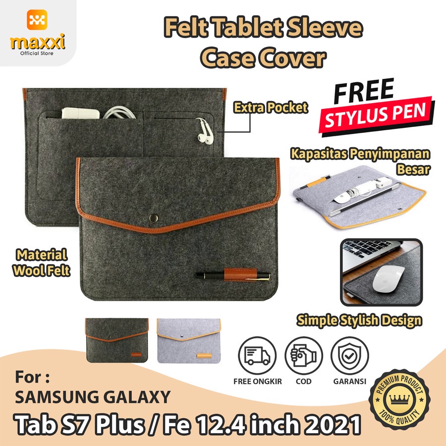 Samsung Tab S7 Plus Fe 12.4 inch Felt Tas Tablet Sleeve Case Casing Kanvas Pouch Model Envelope Canv
