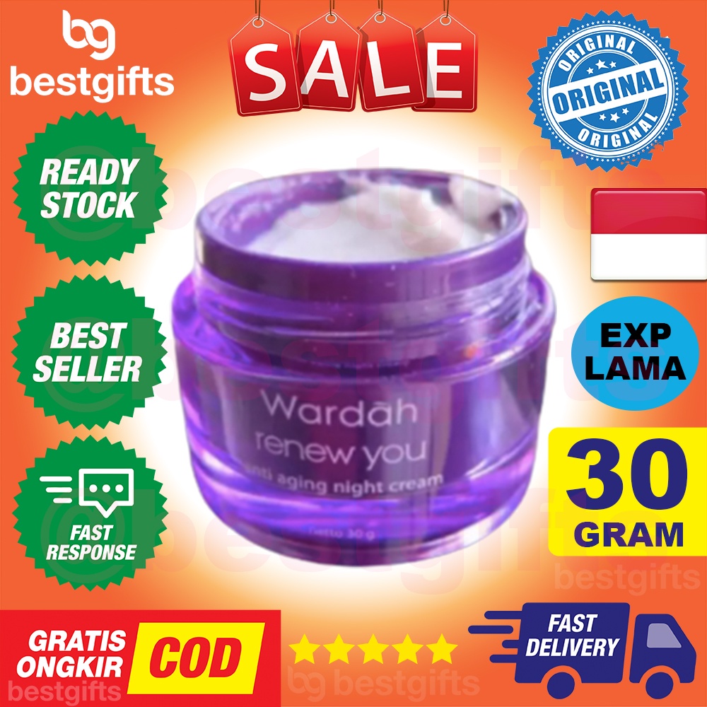 WARDAH RENEW YOU ANTI AGING NIGHT CREAM KRIM MALAM PELEMBAB MUKA WAJAH AWET MUDA KENCANG CERAH 30 GRAM