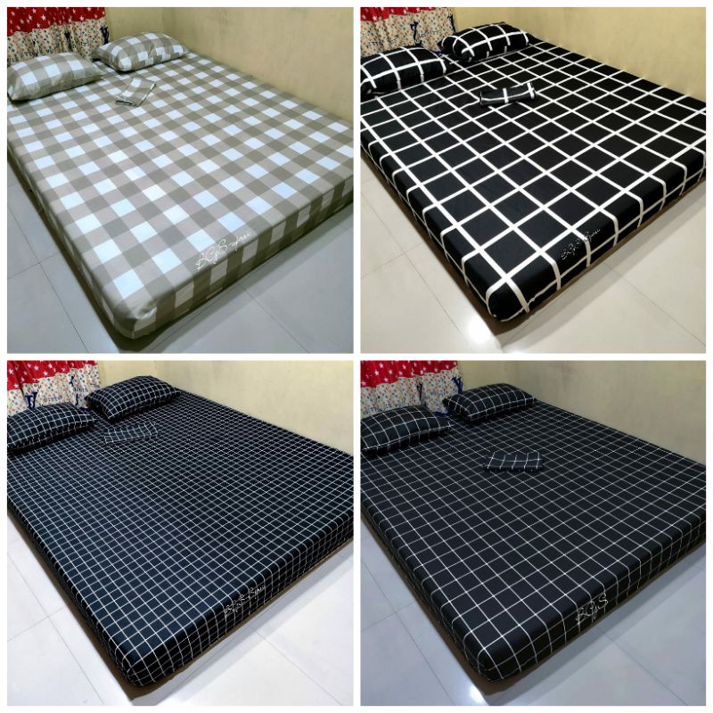 SPREI AESTHETIC MOTIF KOTAK HITAM /KOTAK PUTIH/ KOTAK ABU /UK 180 160 120 TERMURAH