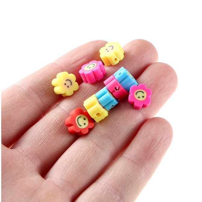 100 Pcs Manik-Manik Polymer Clay Bentuk Bunga Warna-Warni Ukuran 5x10 Untuk Membuat Perhiasan Gelang