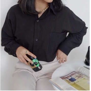 Kemeja Wanita Lengan Panjang Kemeja Oversize Baju Jumbo Cewek Remaja Kekinian Blus Kasual Blouse Pol
