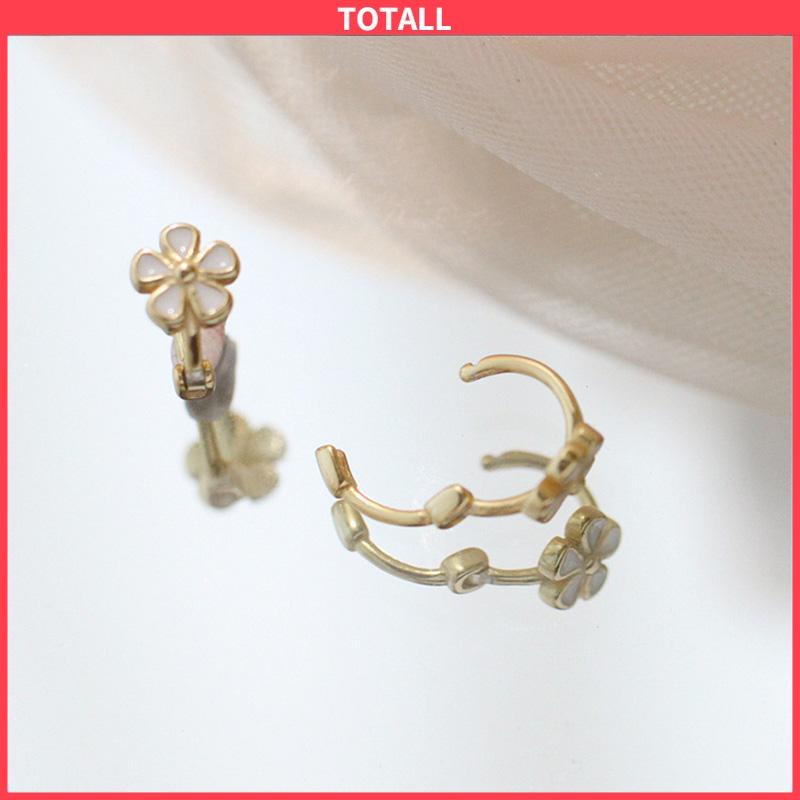 COD S925 Silver Retro Daisy Earrings Anting Hoop Sederhana Desain Niche Gesper Telinga-Totall