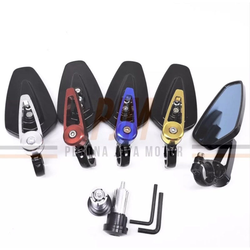 Ready Spion Jalu oval universal motor full Cnc kaca biru sepasang free kunci L, spion bar end, spion