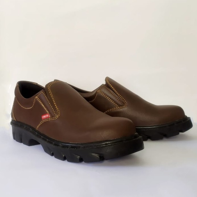 Sepatu safety king kickers kulit omega ujung besi kerja kitchen kantor fantofel murah Sepatu Safety Slip On Coklat