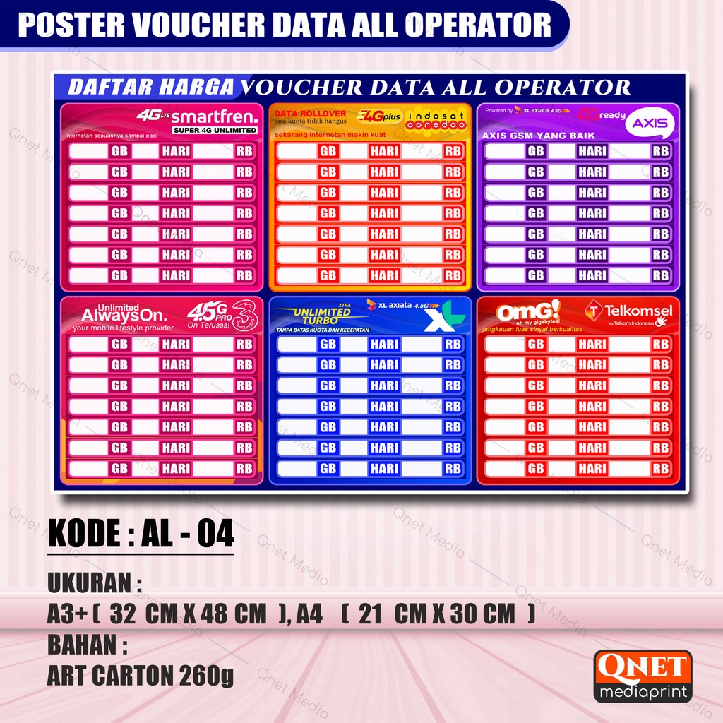 Dy Poster Paket Data All Operator + Laminasi Glossy Terbaik