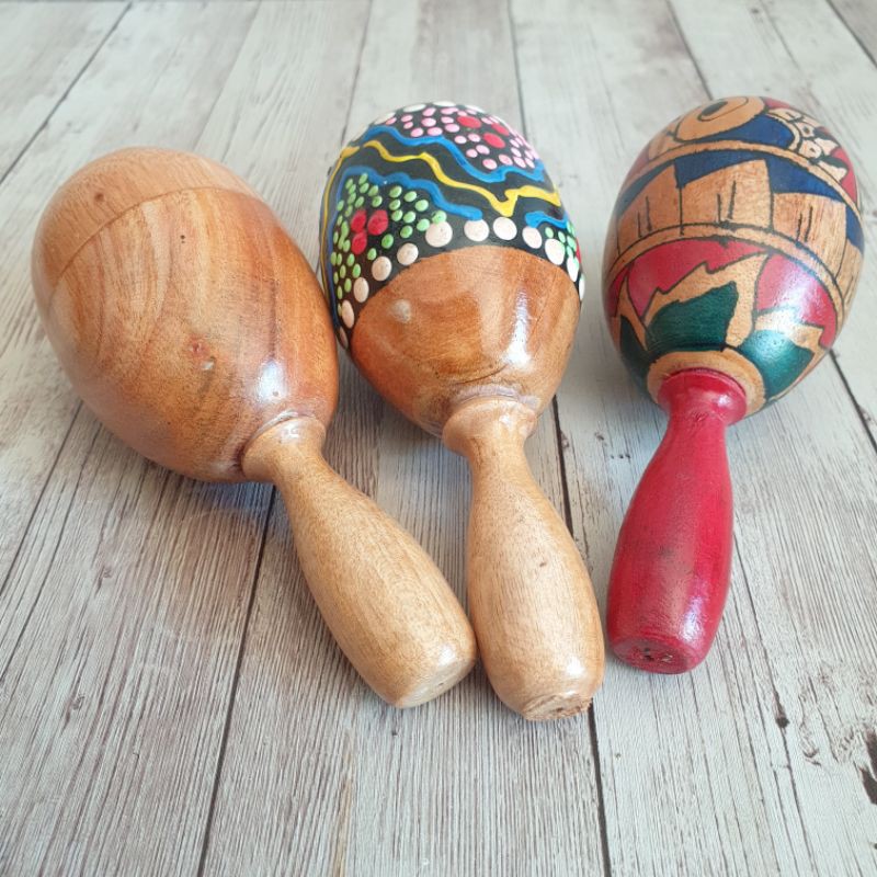 Alat Musik Marakas Telur Kecil Gagang Stik Egg Shaker Bahan Kayu Polos Motif