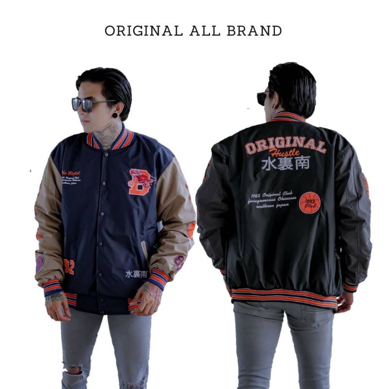 Jaket Baseball Varsity Pria Sport - Hustle Dragon 1982 Baseball - Korea Jacket Sporty